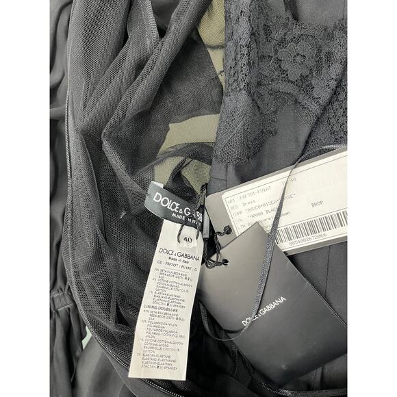 DOLCE & GABBANA Black Gathered silk-blend chiffon Mini Dress 42 M - Picture 12 of 12